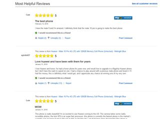 Mate 10 Pro user reviews at Best Buy that have since been deleted.