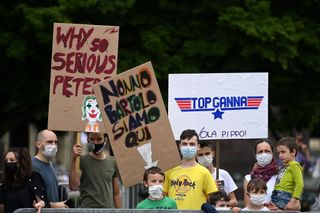 TURIN ITALY MAY 08 Peter Sagan Filippo Ganna of Italy Fans during the 104th Giro dItalia 2021 Stage 1 a 86km Individual Time Trial stage from Torino to Torino Public Children ITT girodiitalia Giro on May 08 2021 in Turin Italy Photo by Stuart FranklinGetty Images