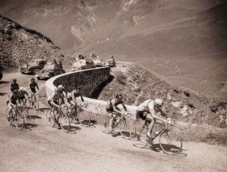 Ferdi Kubler and Stan Okers lead the way on the Tourmalet during the 1954 Tour de France