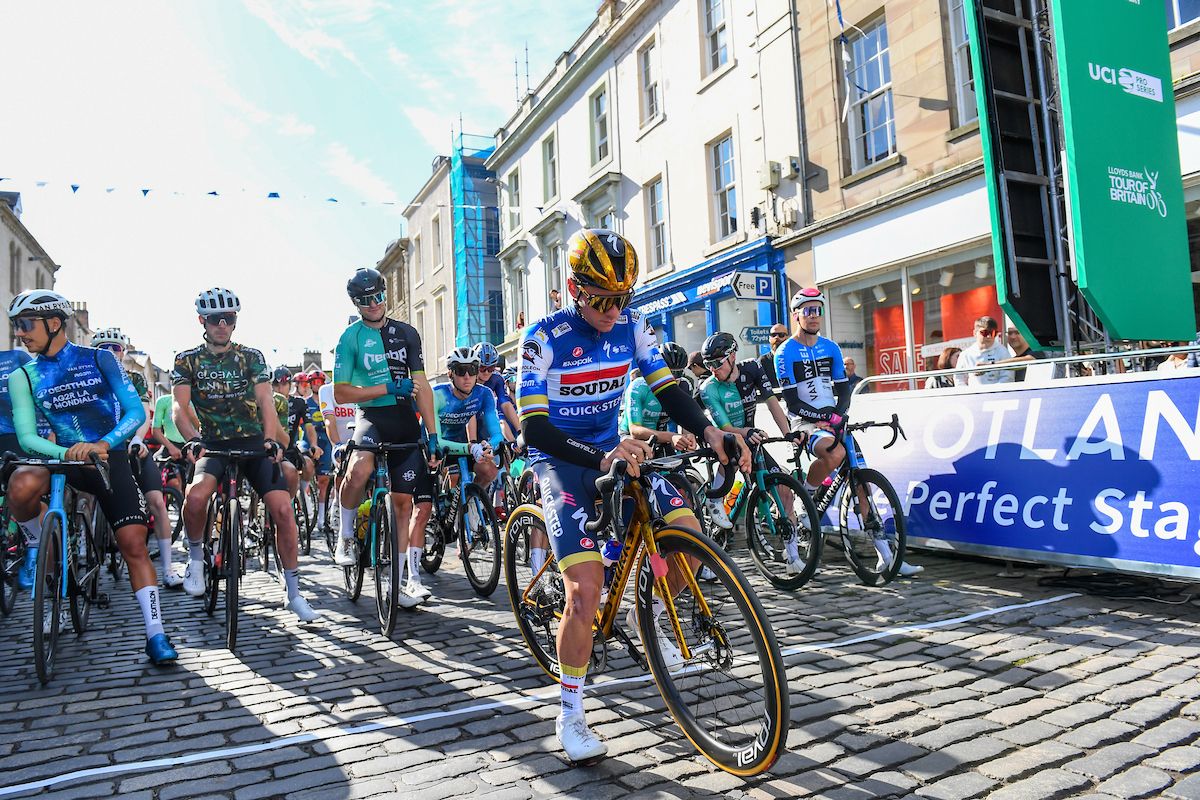 Picture by Simon Wilkinson/SWpix.com - 03/09/2024 - Lloyds Bank Tour of Britain 2024 - Stage 1: The Scottish Borders Stage, Kelso to Kelso, Scotland - Remco Evenepoel (Soudal Quick-Step) lined up on the start line