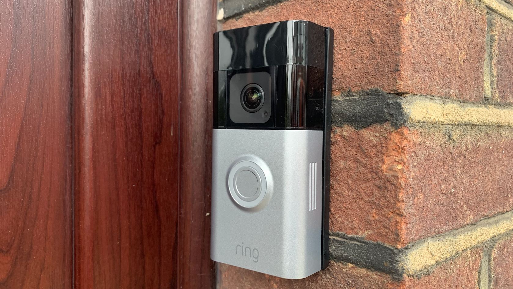 Ring Battery Video Doorbell Pro fitted on a brick wall