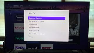 Roku Live TV onscreen channel scan meny
