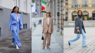 a composite of street style influencers showing how to wear high top Converse with a suit