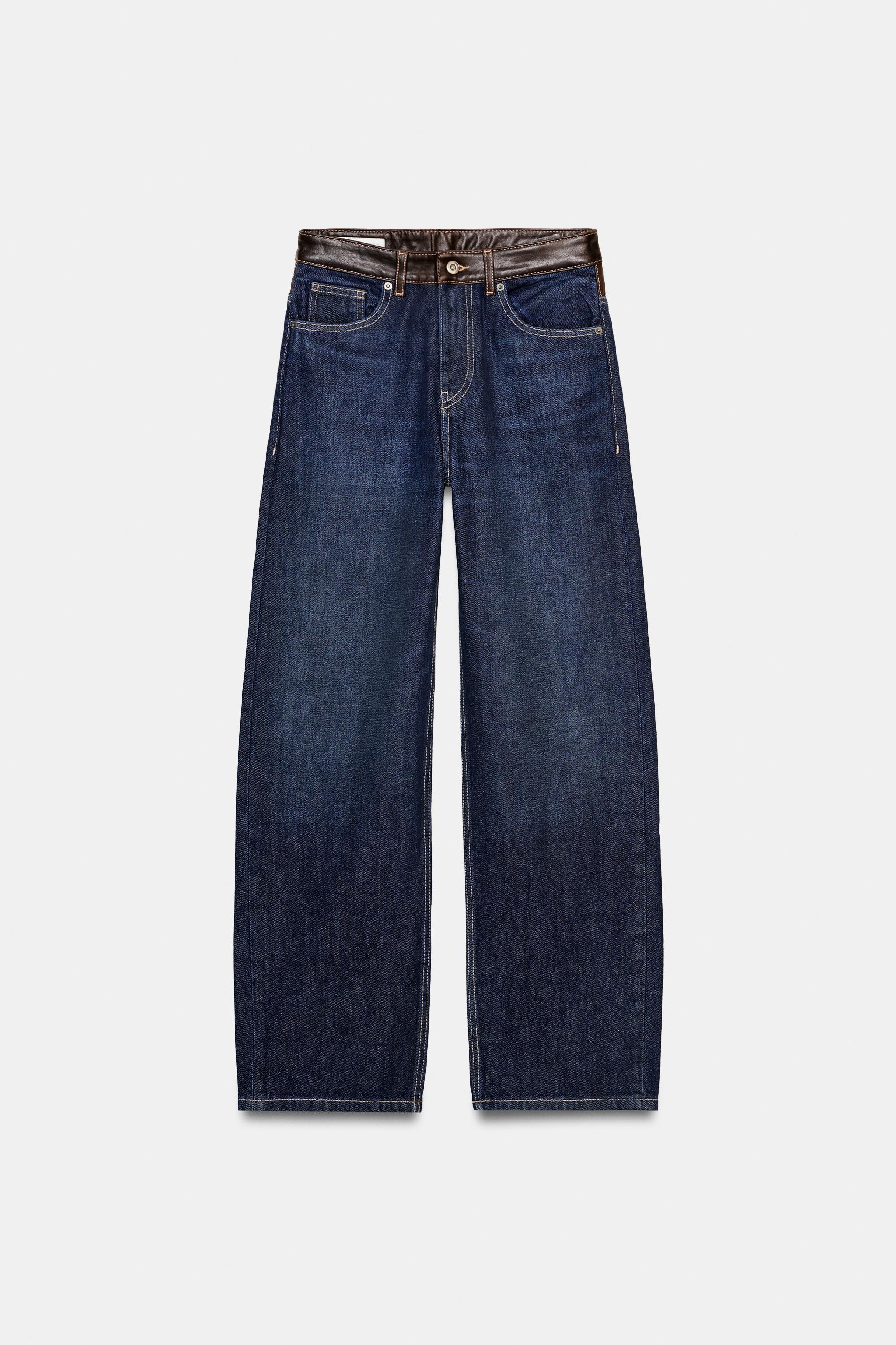 Trf High Waist Straight Wide Leather Jeans