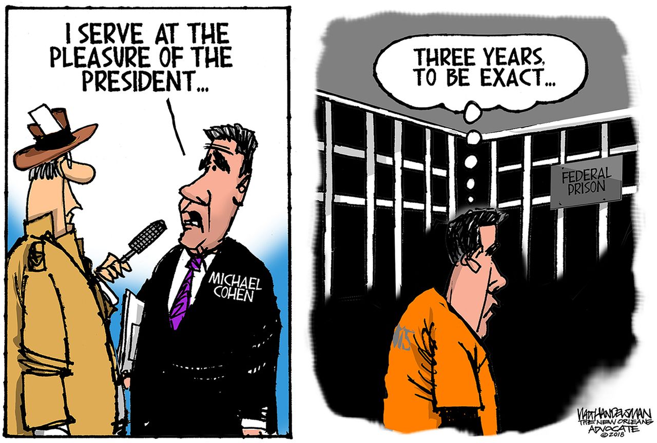 Political cartoon U.S. Michael Cohen serve a the pleasure of the president 3 year sentence Trump