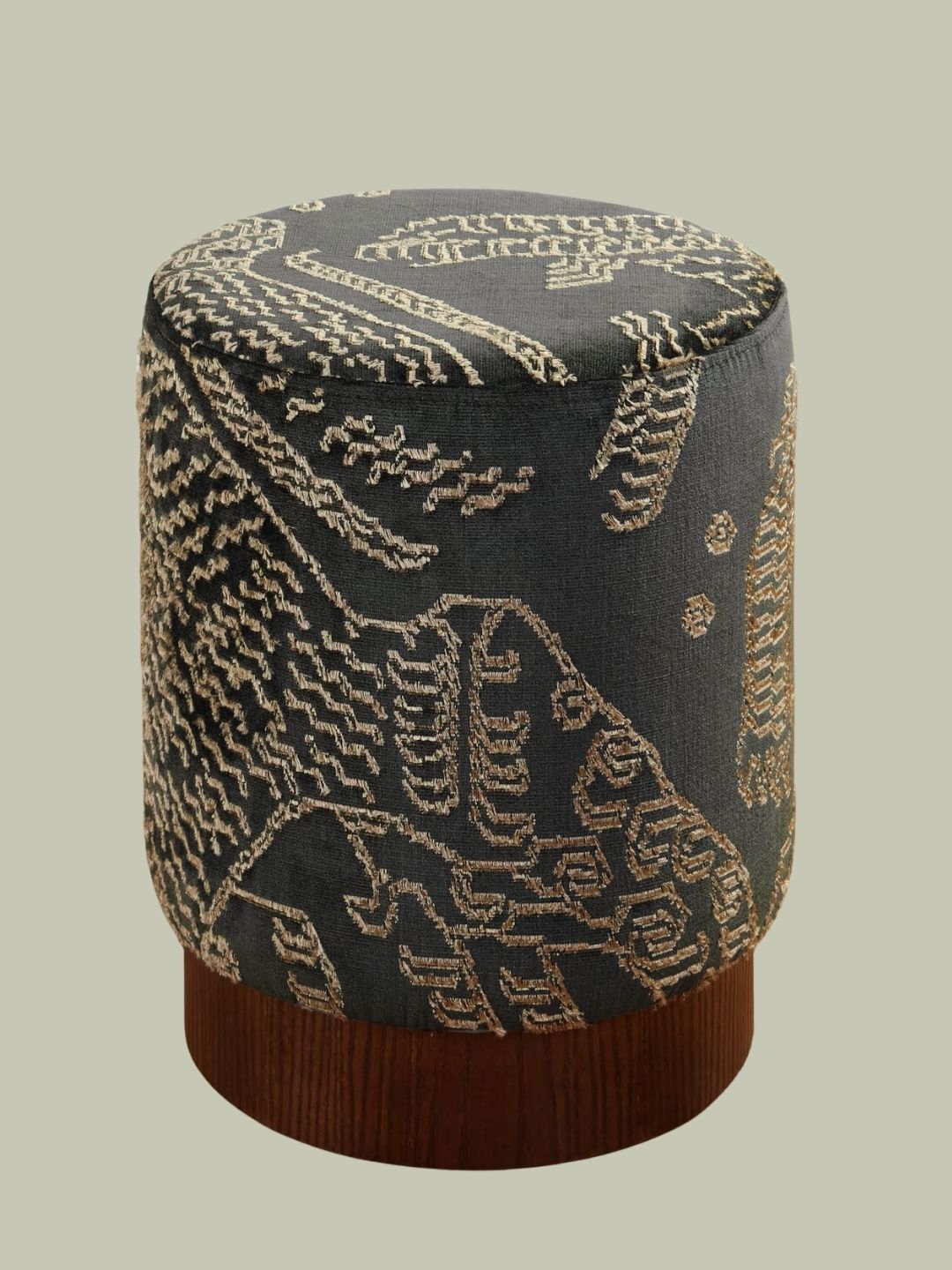 SIX THE RESIDENCE, Tiger Mountain Jacquard-Velvet Wood Pouf