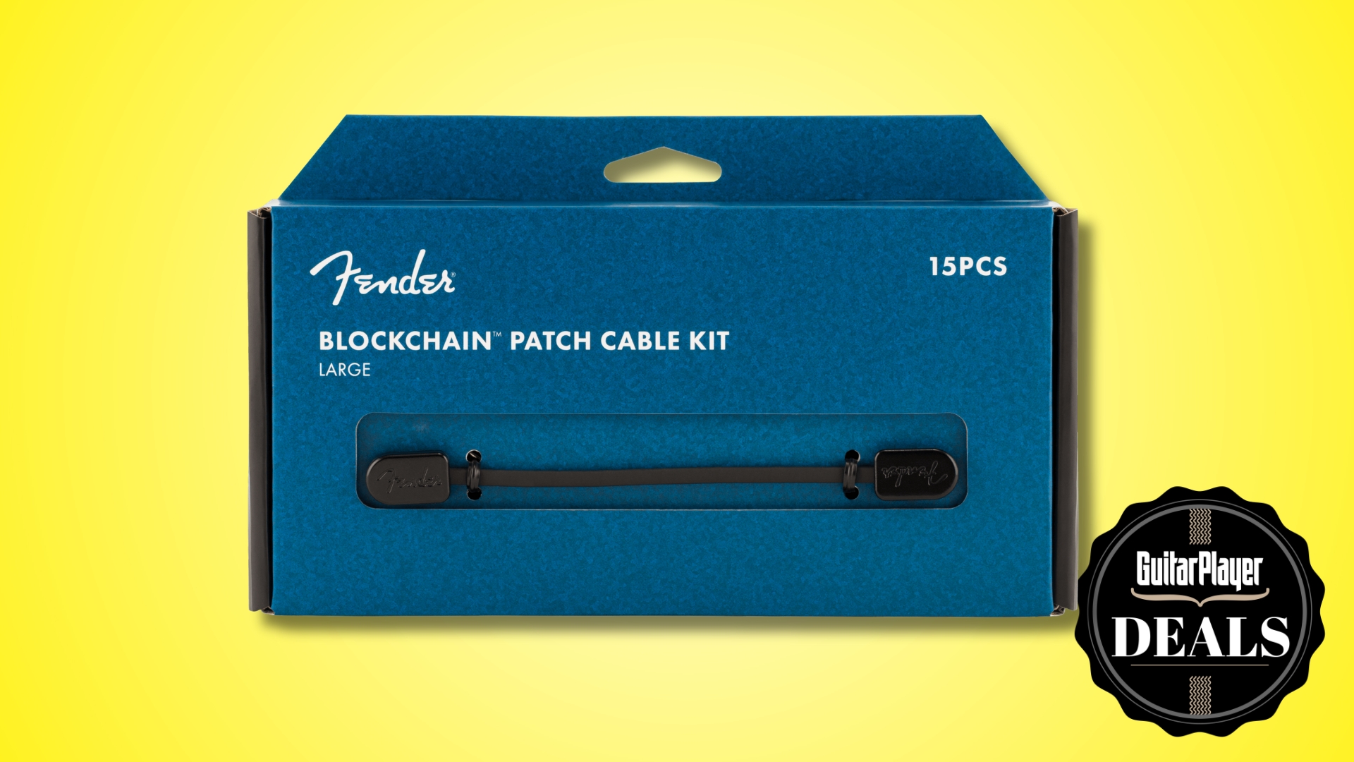 A Fender Blockchain Patch Cable Kit on a yellow background
