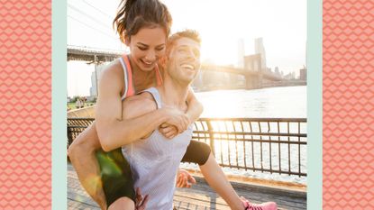 A couple exercising right outside at Brooklyn Bridge Park