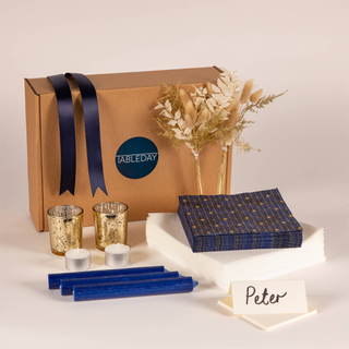 Gold and indigo Christmas tablescape kit