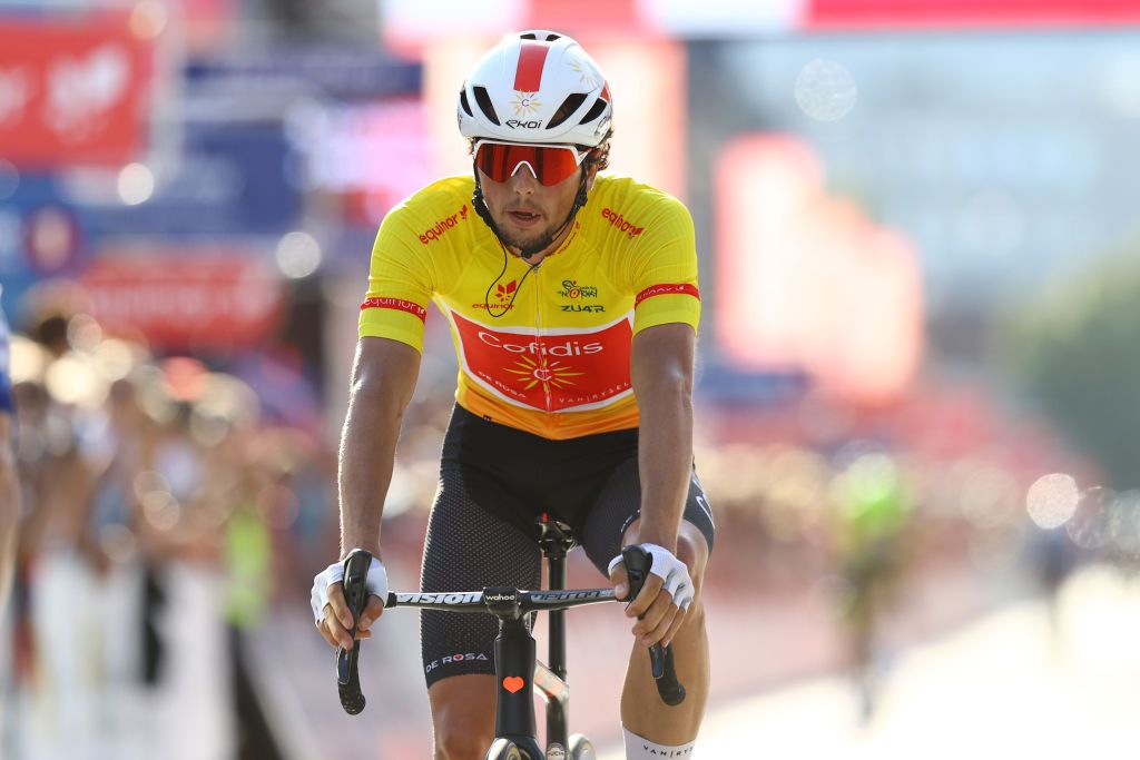 TRONDHEIM NORWAY AUGUST 14 Victor Lafay of France and Team Cofidis Yellow Leader Jersey crosses the finish line during the 9th Arctic Race Of Norway 2022 Stage 4 a 1591km stage from Trondheim to Trondheim ArcticRace on August 14 2022 in Trondheim Norway Photo by Michael SteeleGetty Images