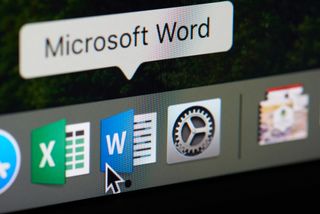 A mouse hovering over the Microsoft Word icon on macOS