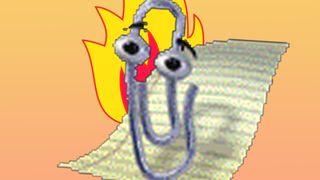 Microsoft's Office assistant Clippy with flame background 
