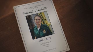 A picture of Sam Nicholl's memorial card.