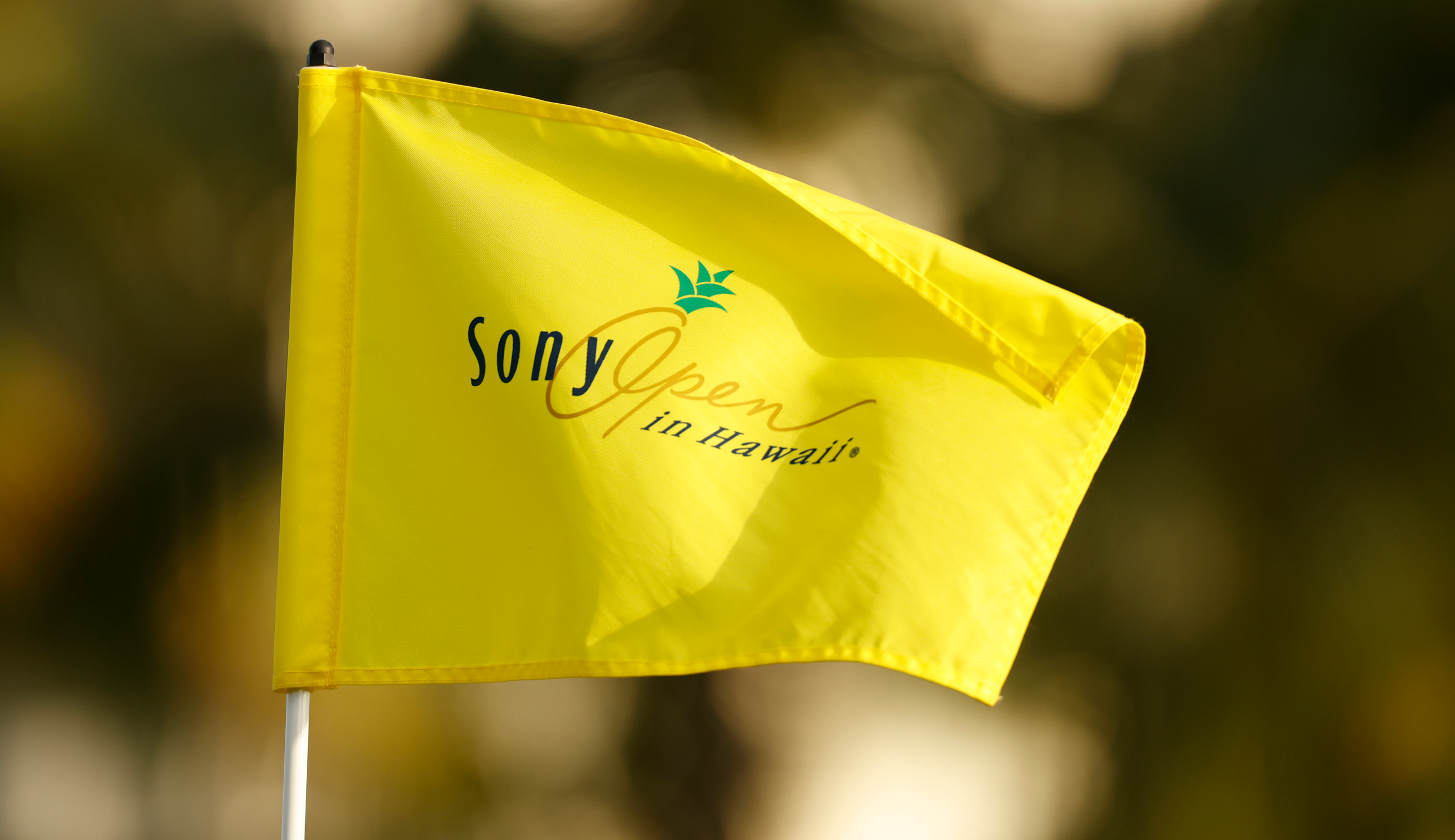A Sony Open in Hawaii flag flutters in the wind
