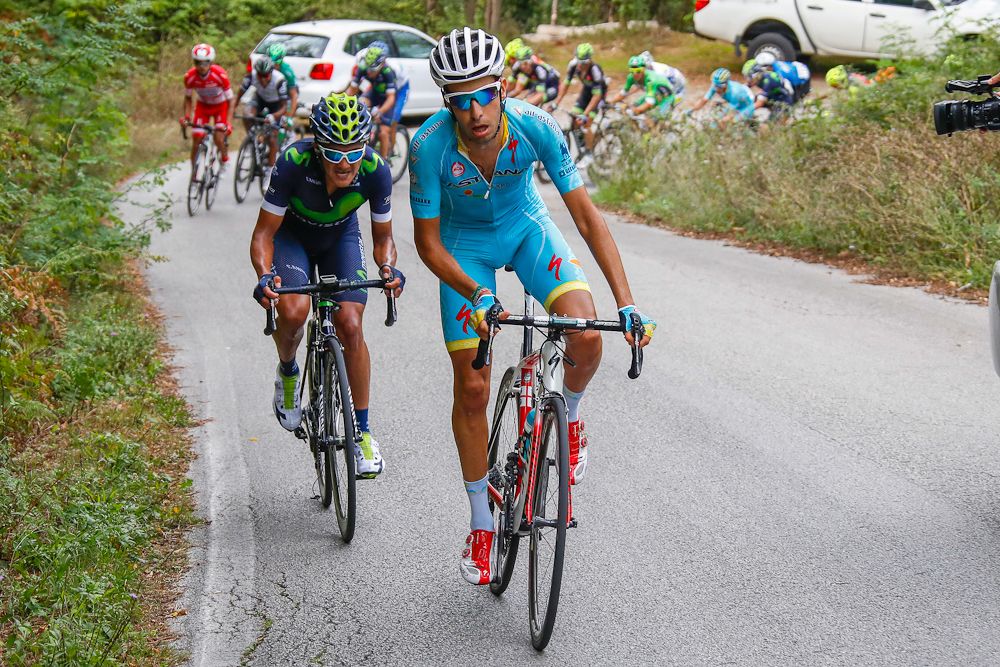 Fabio Aru attacks during stage 1 at the Giro della Toscana