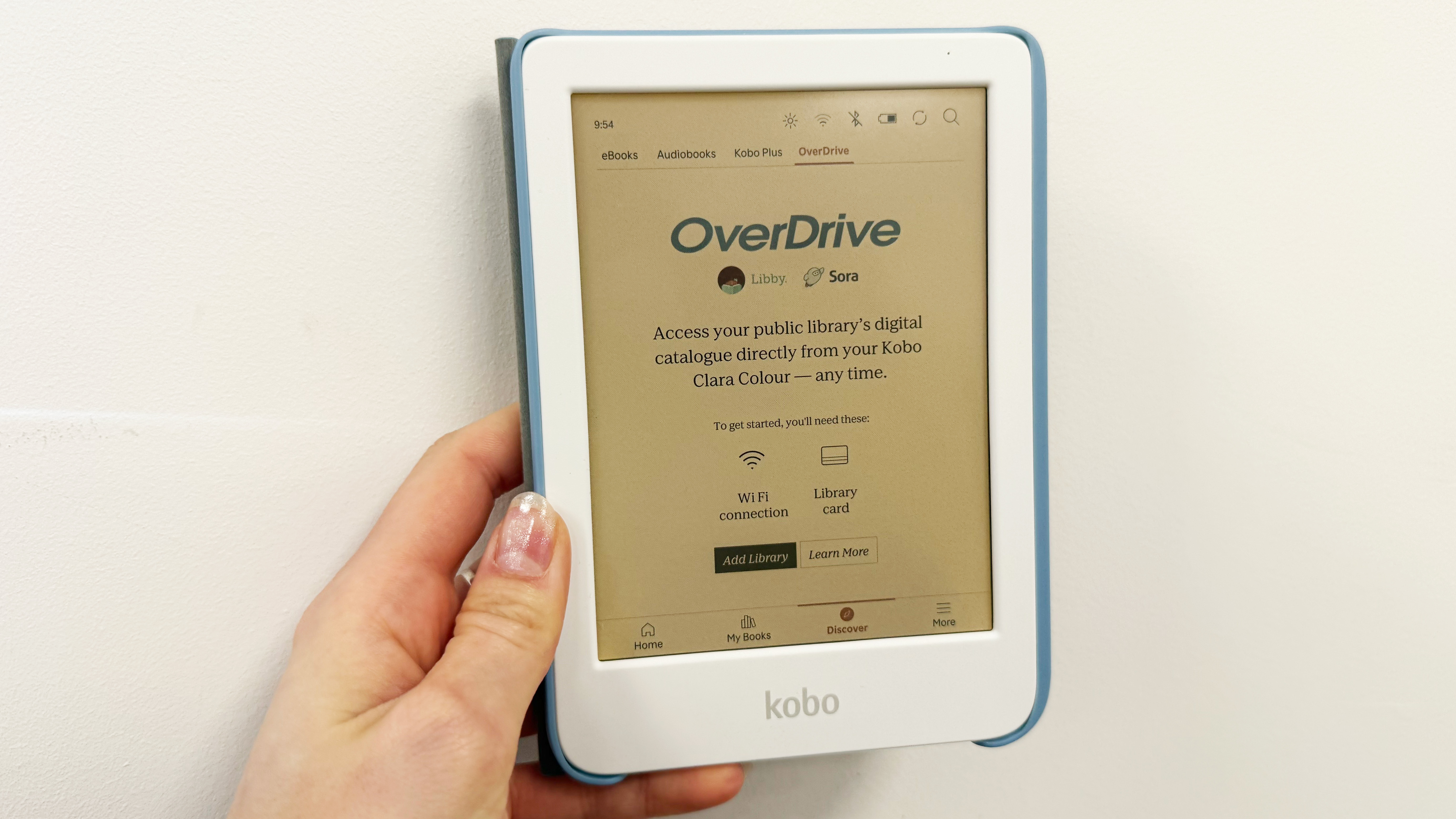 a photo of the kobo clara colour showing the e-ink e-reader screen