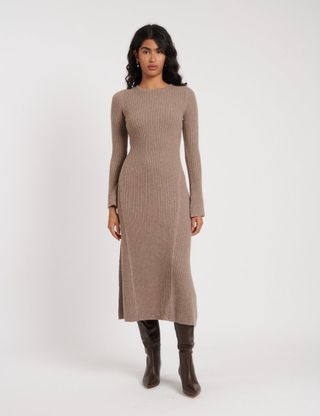 Brown Knitted Midi Dress