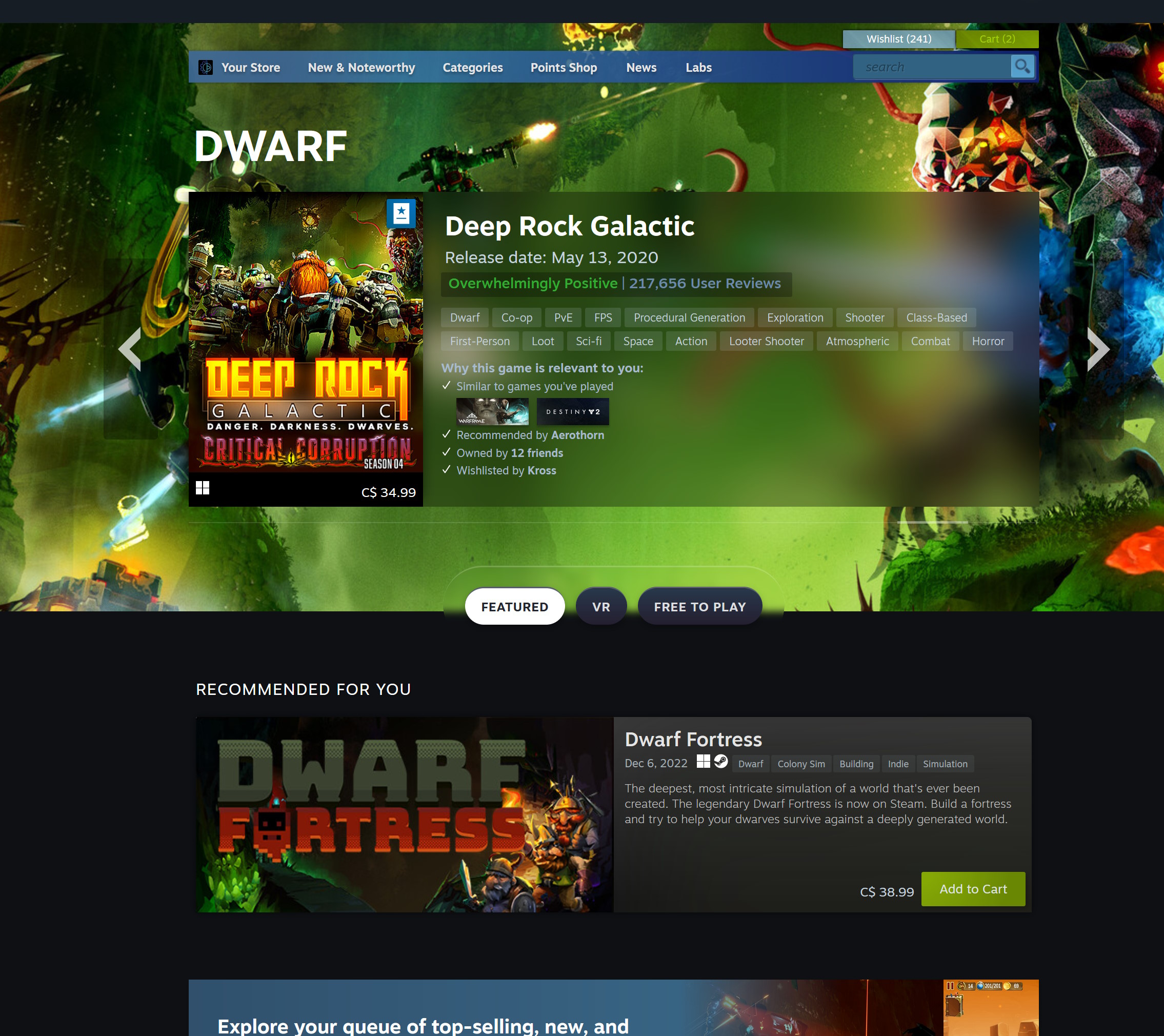 Steam's dwarf featured category page