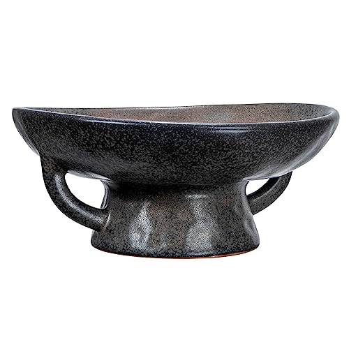 Creative Co-Op Stoneware Bowl With Handle and Base, Black Reactive Glaze