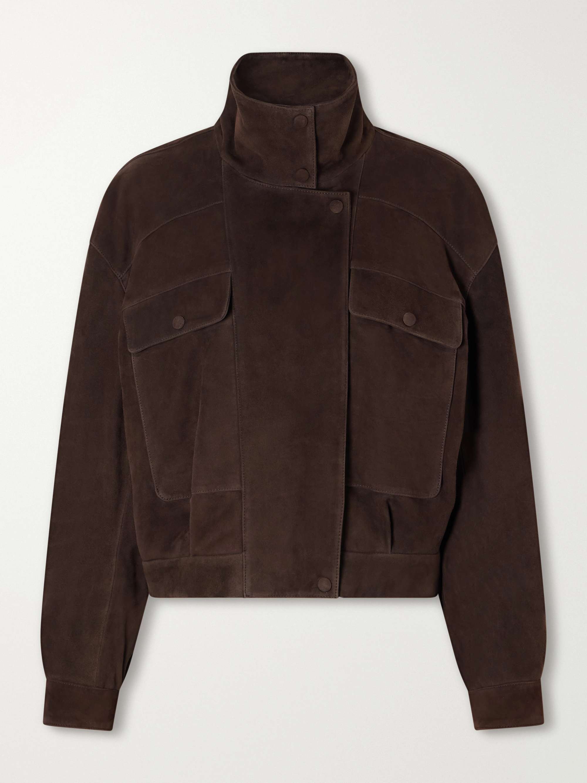 Quincy Cropped Paneled Suede Bomber