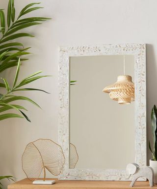 John Lewis & Partners Mother Of Pearl Leaves Round Mirror