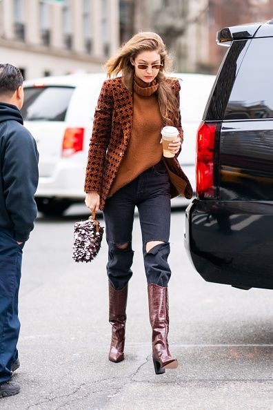 new york, new york february 12 gigi hadid arrives at the marc jacobs fashion show at the park avenue armory on february 12, 2020 in new york city photo by gothamgc images