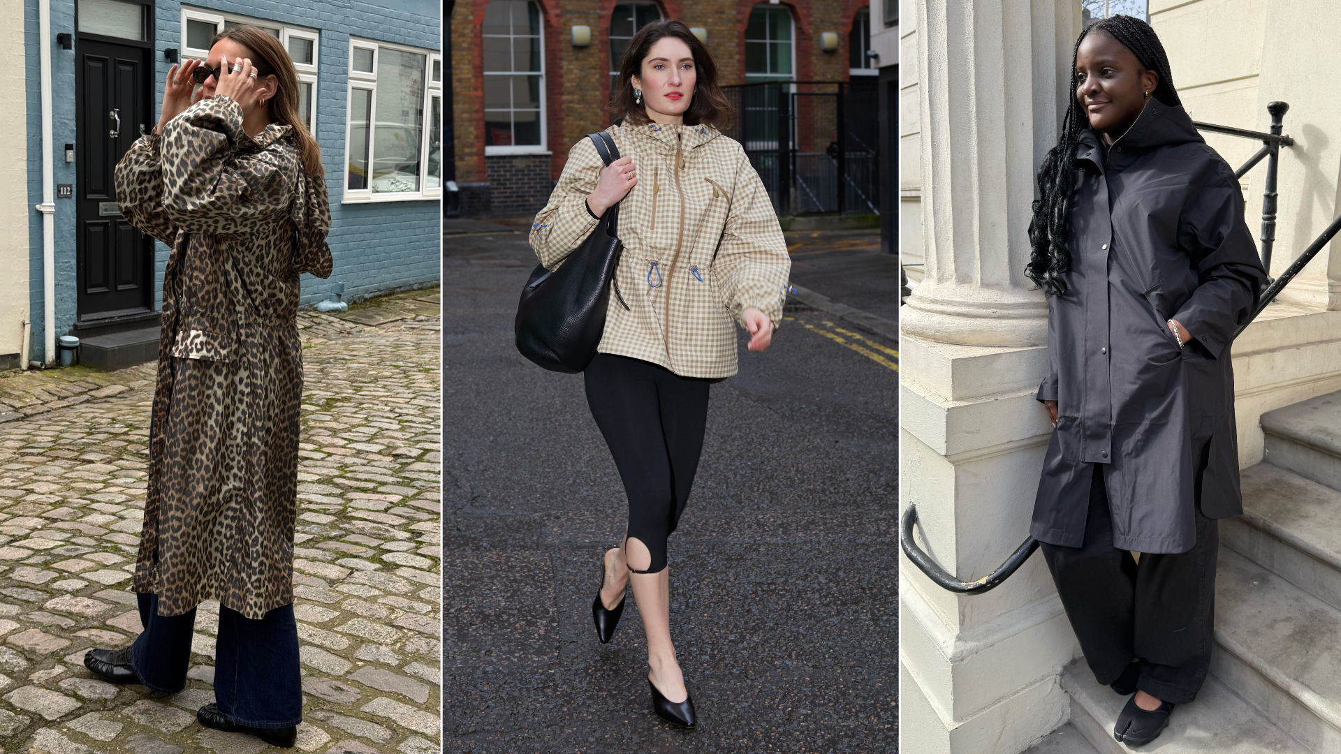 An image of the best raincoats for women, according to Who What Wear UK editors. 