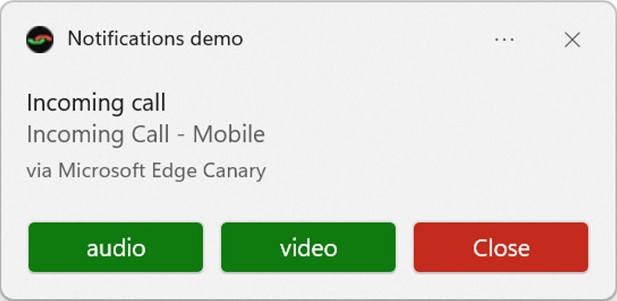 Notification for a call within Microsoft Edge