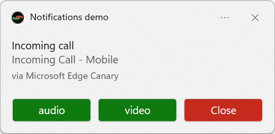 Notification for a call within Microsoft Edge