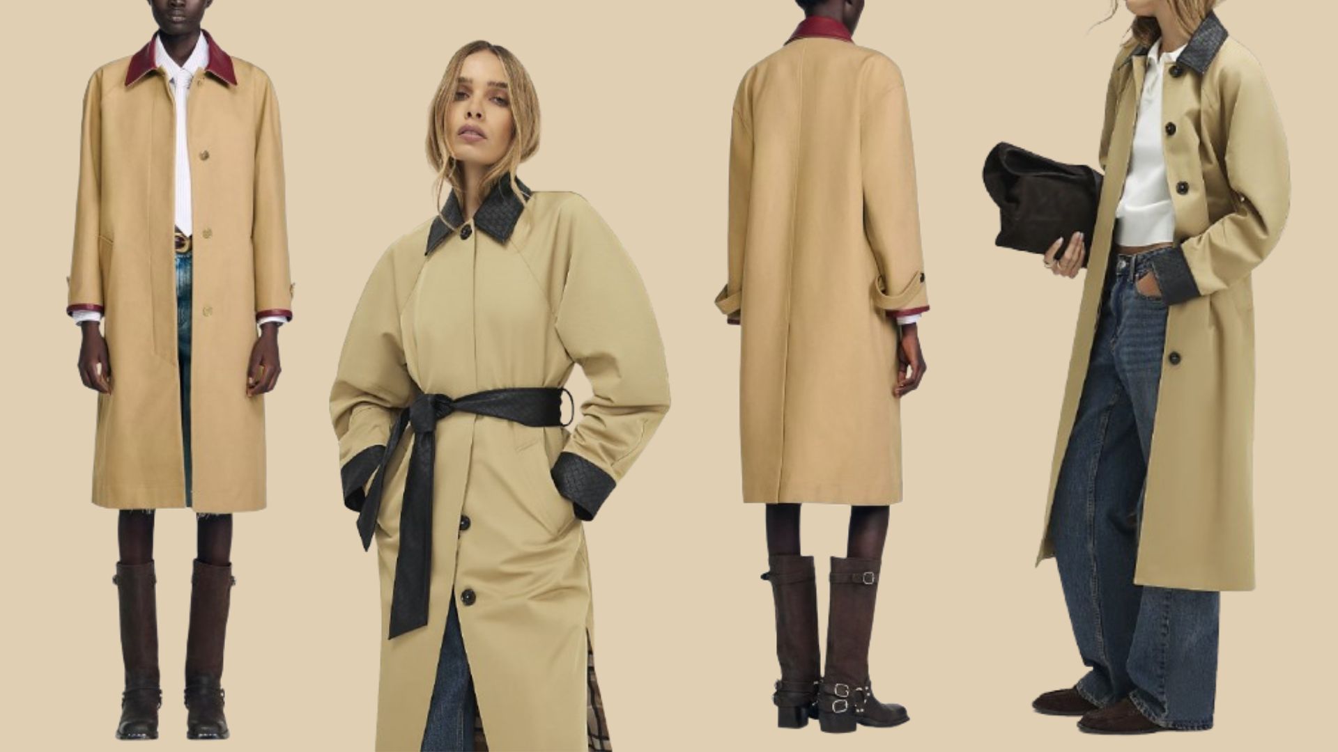high street lookalike for Sandro's leather trimmed trench coat