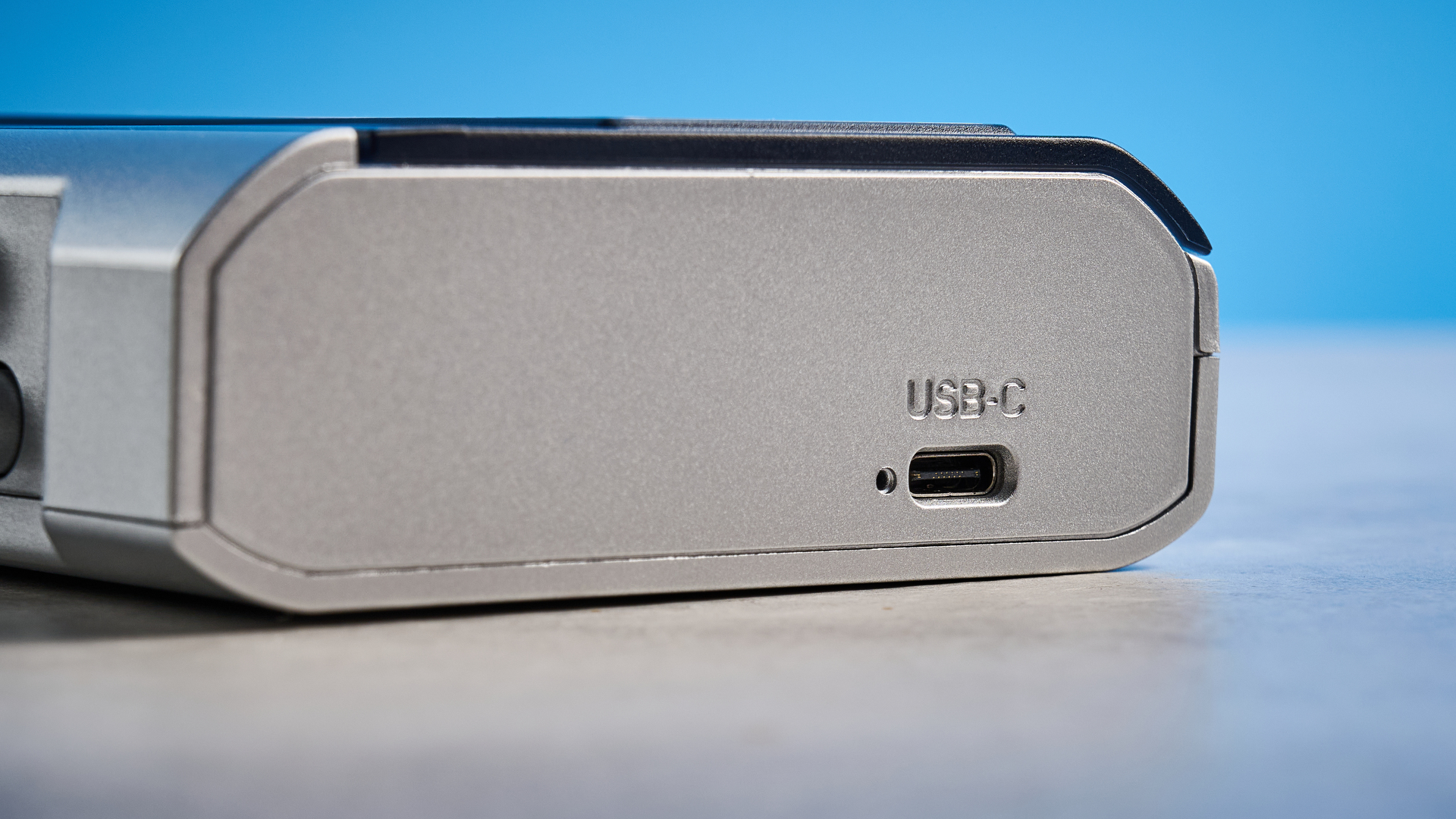 Gadhouse MIKO retro style cassette player photographed in front of a blue background.