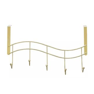 A gold wavy over-the-door organizer with hooks