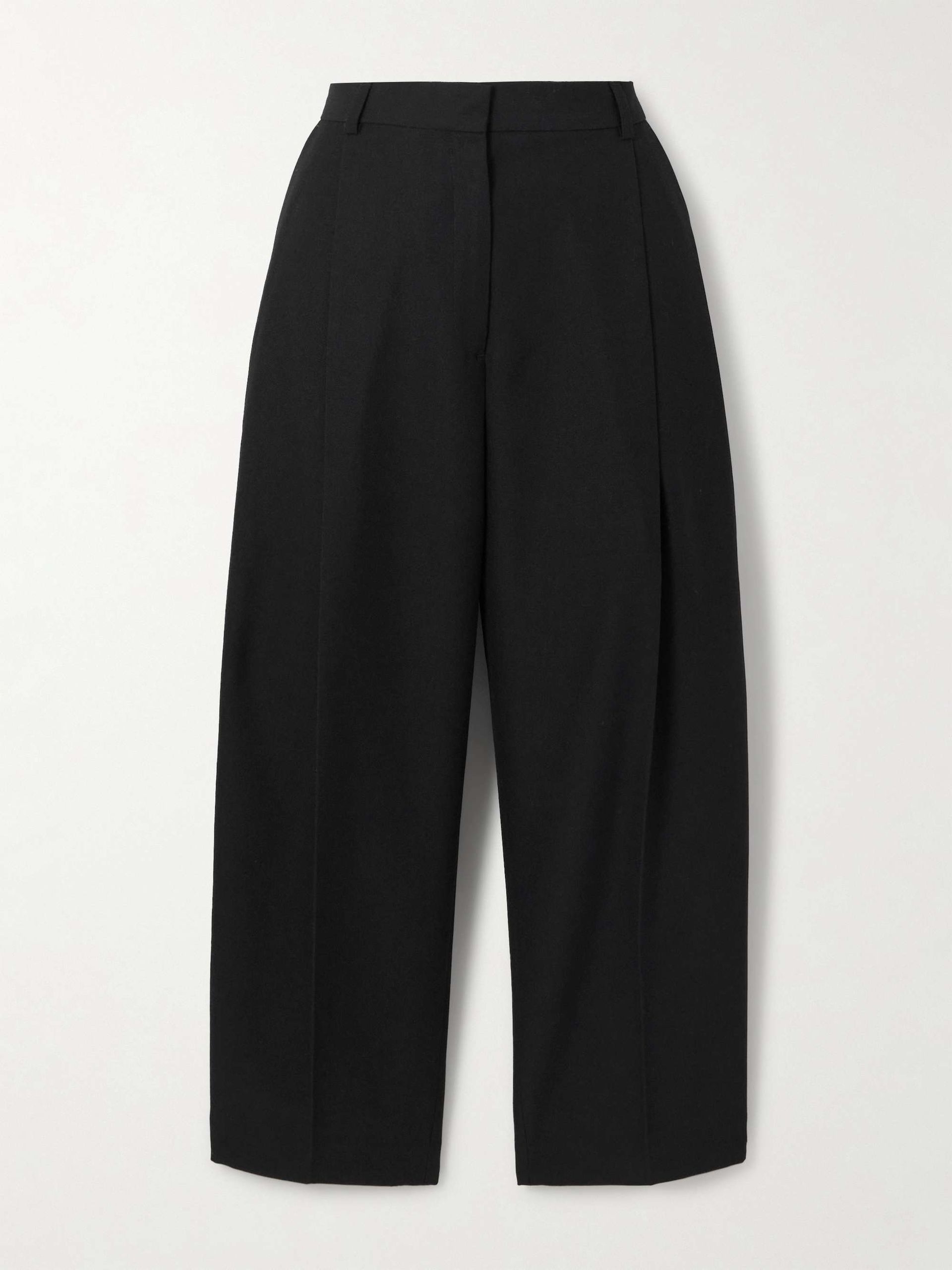 Cropped Pleated Satin-Trimmed Recycled Crepe Straight-Leg Pants