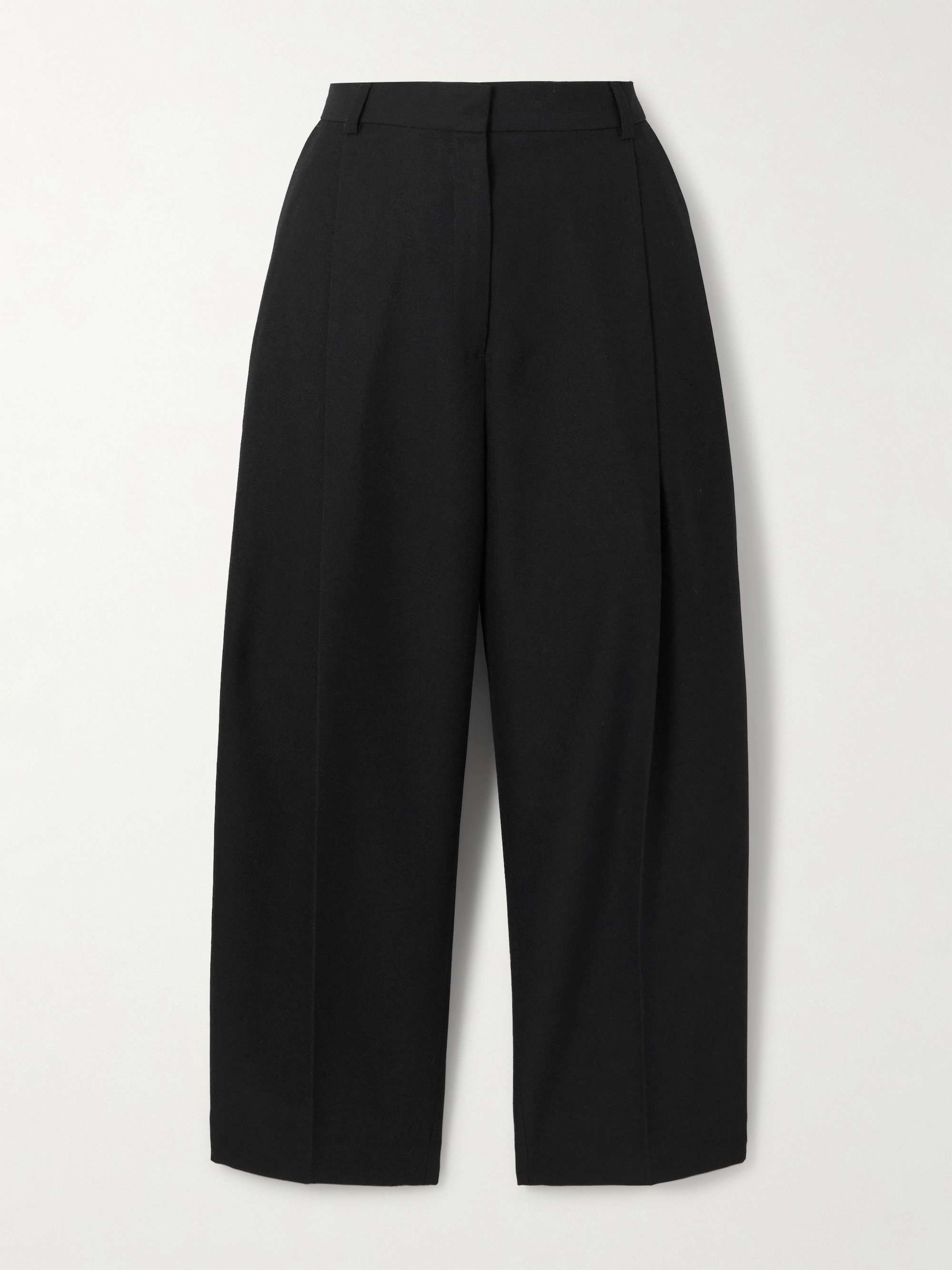 Cropped Pleated Satin-Trimmed Recycled Crepe Straight-Leg Pants