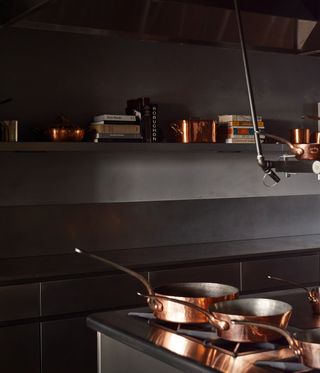 copper pots in La Residence kitchen
