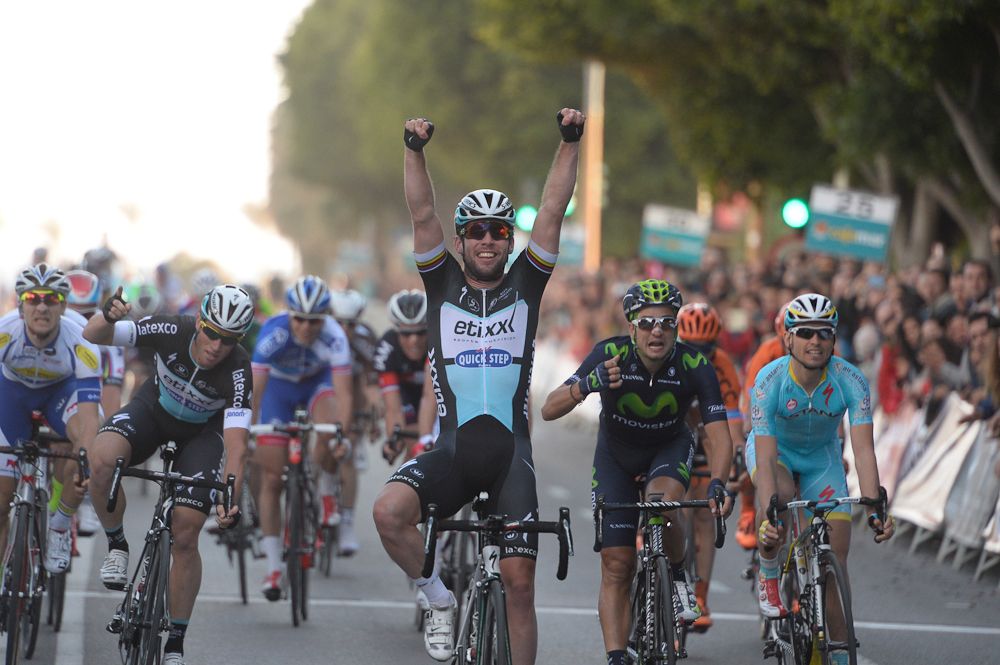 Cavendish celebrates his fourth win of the season.