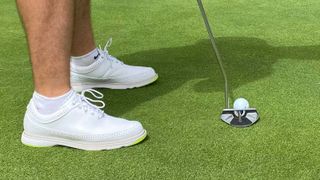 The Adidas MC80 Spikeless Golf Shoes at address
