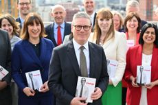 Sir Keir Starmer standing with the Labour party to launch their election manifesto