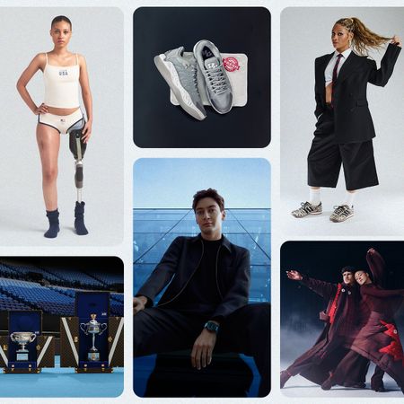 A collage of photos of various sports x fashion campaigns in 2026.