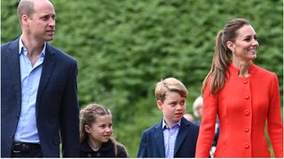 Prince William, Prince George, Princess Charlotte, and Princess Kate visit Cardiff Castle in Wales on June 4, 2022.