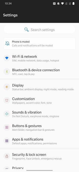 OxygenOS settings page
