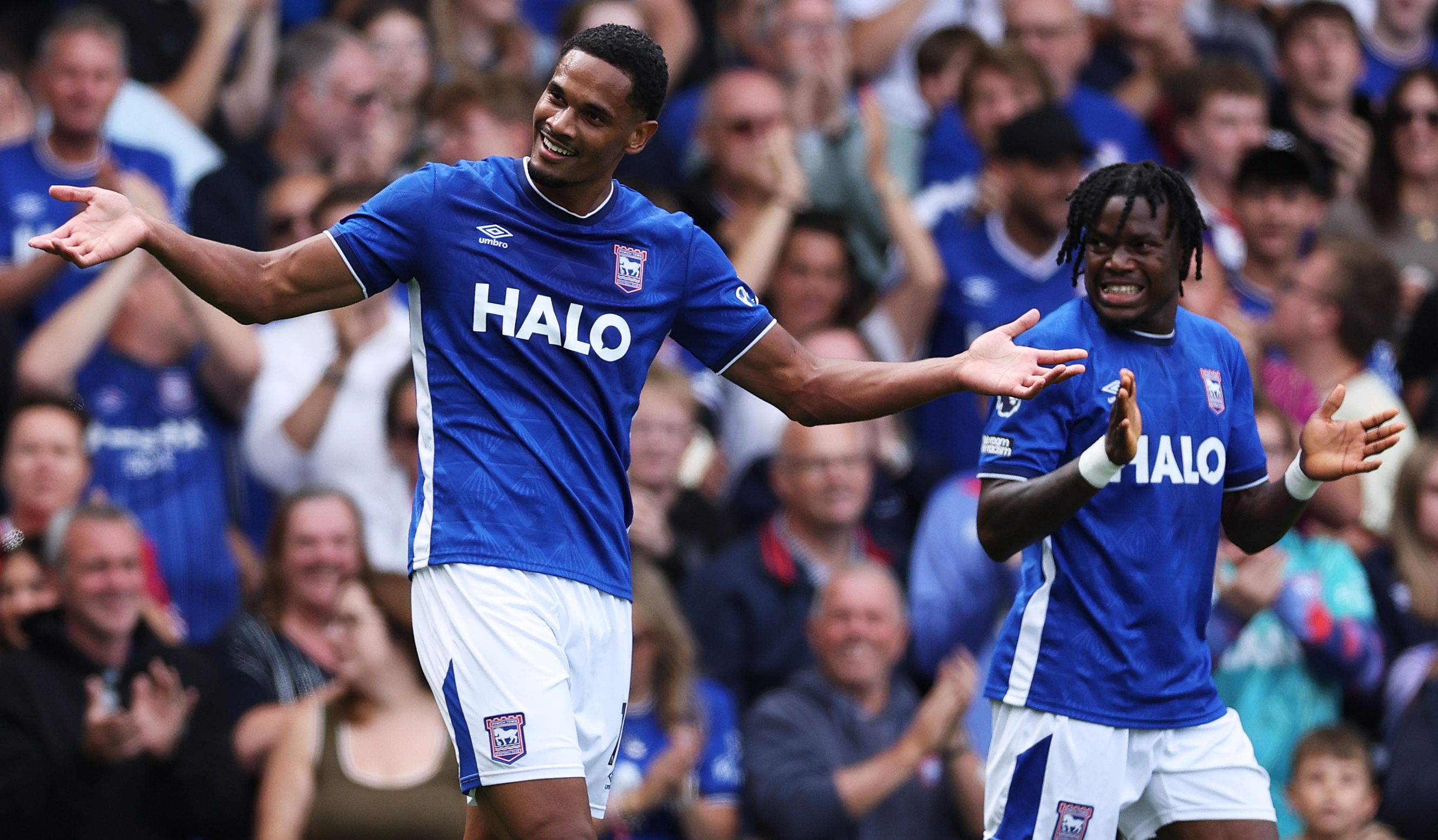 Emersonn of Ipswich Town celebrates scoring his team&amp;rsquo;s first goal during the Premier League 2026/27 match between Ipswich Town and Sunderland at Portman Road on August 22, 2026 in Ipswich, England