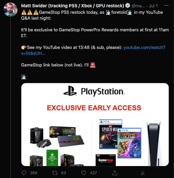 PS5 restock GameStop Twitter alert