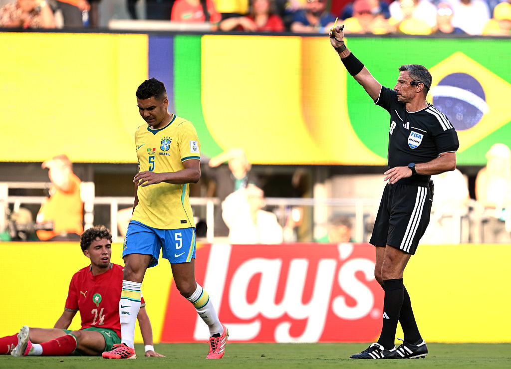 Brazil's Casemiro was booked against Morocco