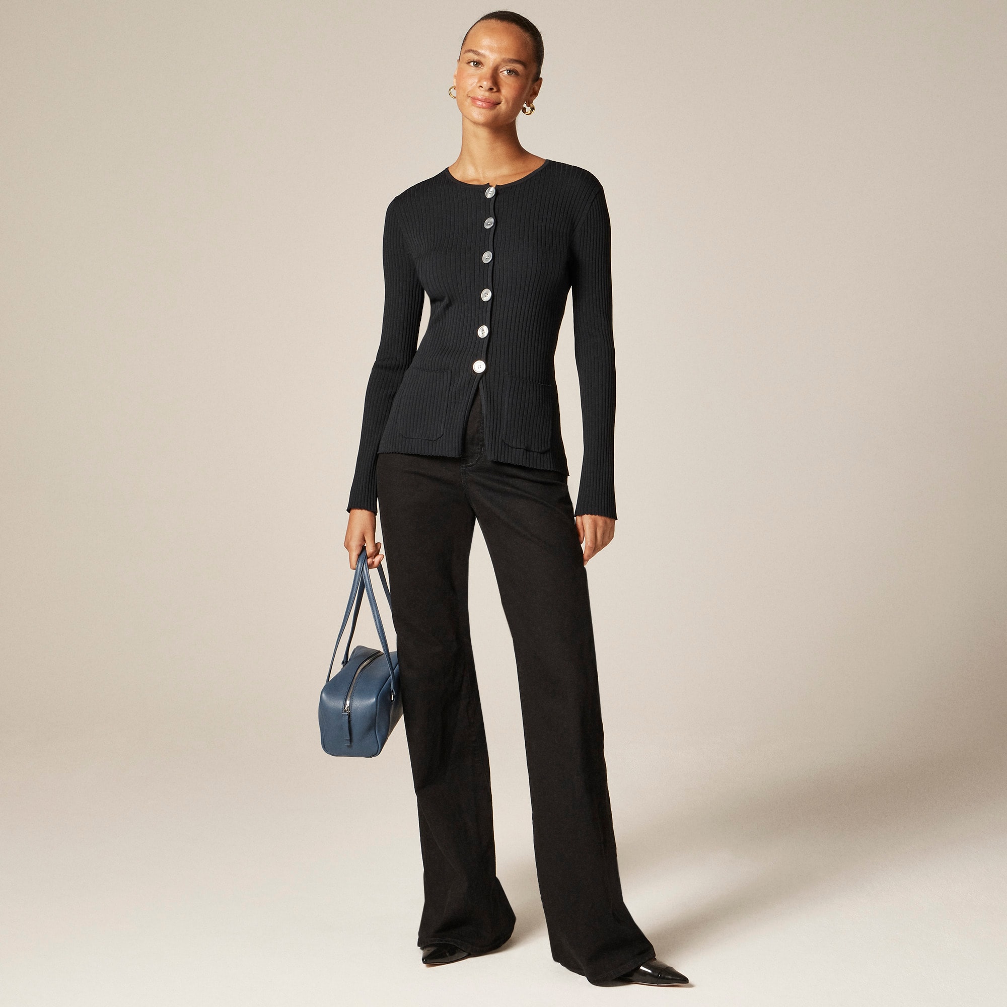 Super-Stretch Ribbed Cardigan