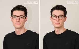 Two versions of a headshot with different lighting next to one another