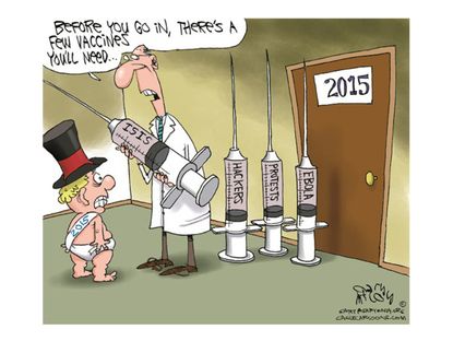 Editorial cartoon world U.S. ISIS Ebola New Year