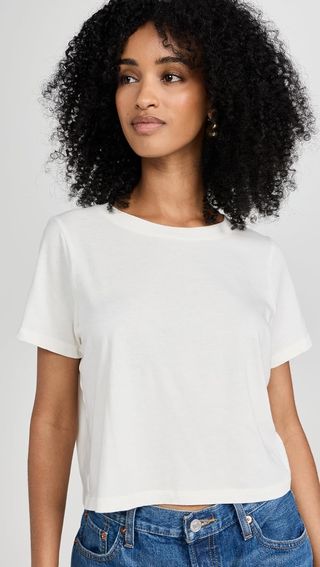 Madewell Women's Soft Fade Cotton Boxy Crop Tee, Lighthouse, White, Xl