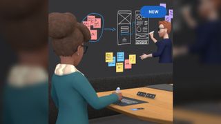 Avatar using whiteboard in VR conference tool Horizon Workrooms.