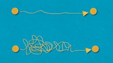 A straight yellow line compared with a squiggly line to depict easy vs difficult.